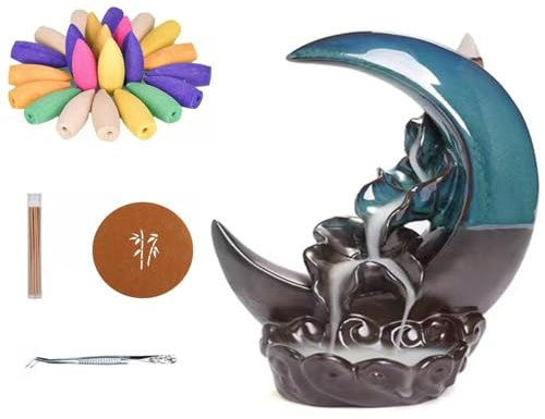 Textiluxe Porta incenso Cascata, Porta incenso a Cascata, Portaincenso a cascata, con Coni di incenso a riflusso da 100 Pezzi, bastoncini d'incenso 30,supporto d'incenso per la decorazione domestica