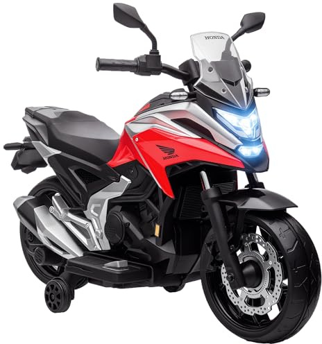 AIYAPLAY Moto Elettrica per Bambini 3-6 Anni Licenza Honda con Fari, Musica e Rotelle, Moto Giocattolo in PP e Metallo, 107x46x75 cm, Rosso