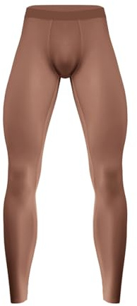 MSemis Männer Sport-Leggings Seidige Kompressionshose Yoga Fitness Strumpfhosen Bulge Pouch Skinny Tights Lange Unterhose Braun XL