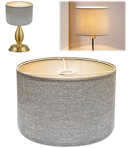 Stoff Lampenschirm aus Leinen | Handgefertigter Lampenschirm für Stehlampe, Hängelampe & Tischlampe | E27-Fassung | Blendfreies Licht Lampshade | Ø30cm x H20cm (Grau)