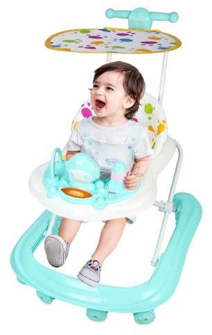 5 in 1 Baby-Lauflernhilfe mit 5 verstellbaren Höhen, zusammenklappbarer Lauflernwagen für Babys mit abnehmbarer musikalischer Aktivitätsplatte, von 6 bis 18 Monaten, bis 12 kg (5 in 1, 62x68x36-81 cm