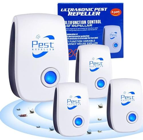 Répulsif Ultrason Anti-Rongeurs Insectes, 4 Pcs Ultrason Anti Moustique Ultrason Souris et Rats, Intérieur Répulsif Électronique Insectes pour Souris, Rats Fourmis Araignées Moustiques