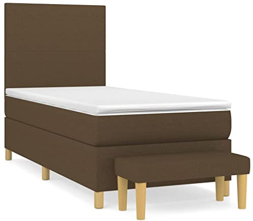 QJBSAVVA Lit Boxspring 90x190 cm avec Matelas et Banc Marron Foncé | Ensemble de chambre complet avec lit boxspring, matelas à ressorts ensachés, surmatelas doux et banc de lit assorti.