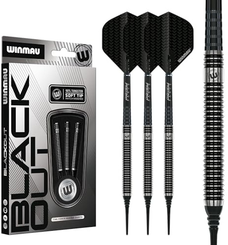 Winmau Blackout Series 16g Parallel Soft Tip Dart Set | 90% Tungsten Dart - Professional Darts Set with Dart Flights & Shafts