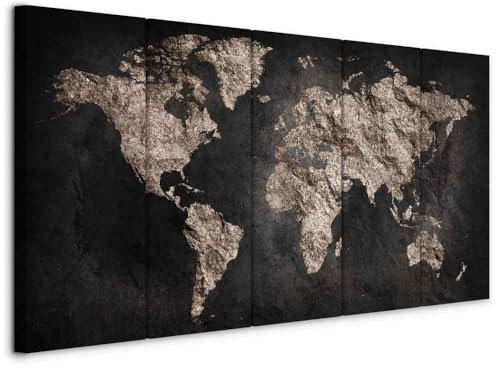murando - Quadro Mappamondo 200x80 cm 5 Pezzi Stampa su tela XXL Immagini Moderni Murale Fotografia Grafica Decorazione da parete Quadri Componibili Mappa Mondo - k-A-0296-b-m