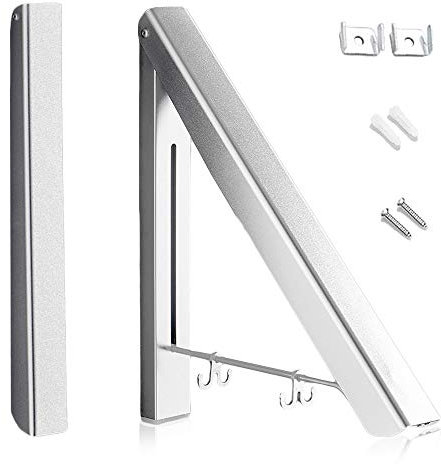 sinzau Foldable Clothes Rack, Wall Mounted Folding Hanger, Wall Mounted Drying Rack, Portable Organisation for Laundry Room, also for Indoor and Outdoor Drying Clothes