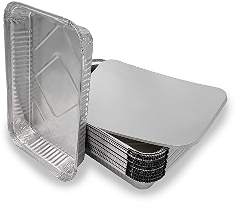 Mamatura Lot de 25 coupelles XL en aluminium avec couvercles | 25 bols en aluminium | 32 x 22 cm, 2100 ml | Grand format rectangulaire résistant à la chaleur (25