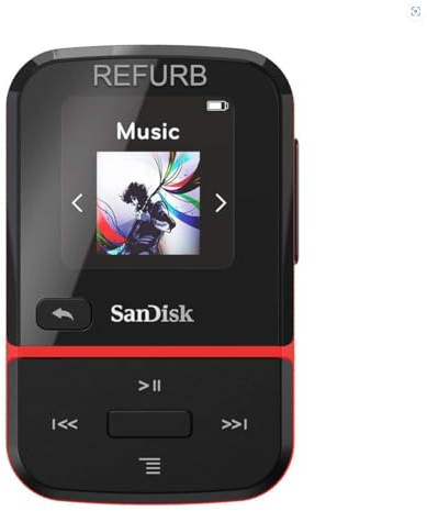SanDisk 16GB Clip Sport Go MP3 Player, Red - LED Screen and FM Radio - SDMX30-016G-G46R (Renewed)