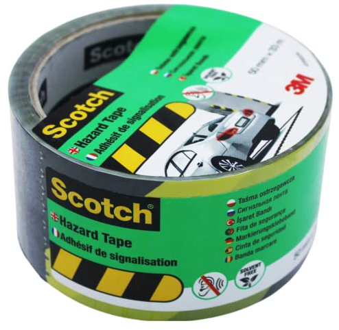 3M Premium Black Yellow Adhesive Hazard Warning Tape I 50mm (2) x 33m Floor Tape I Caution Tape I Ideal for Social Distancing Floor Tape and Floor