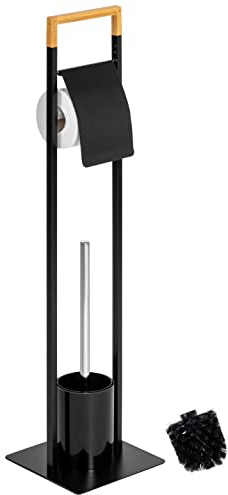 bremermann - Ensemble de WC 2 en 1, sur Pied - Brosse WC et Porte-Papier Toilette (Noir)