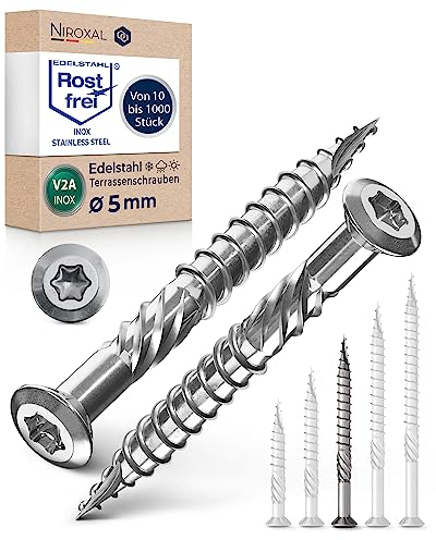 Tornillo de terraza de acero inoxidable Muesca de corte TORX, cabeza redondeada y sin nervaduras V2A 5-mm de espesor 60-mm de longitud 800 unidades 39-mm de rosca parcial Tornillo 5x60
