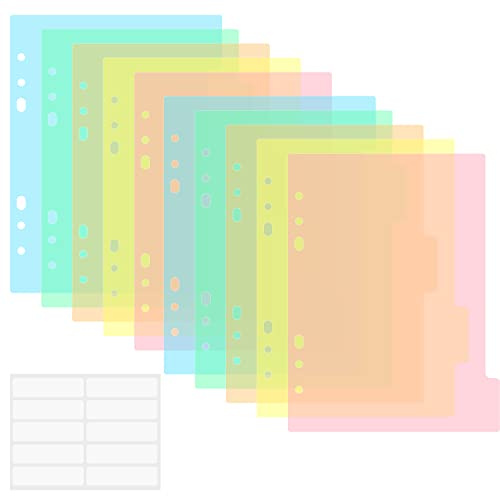 10PCS A5 Size Dividers for 6 Ring Binder,with Reinforced Edge and 10 Tabs,Paper Index Divider Category Page Tab Indexing Cards Die and Stamp Storage Folder