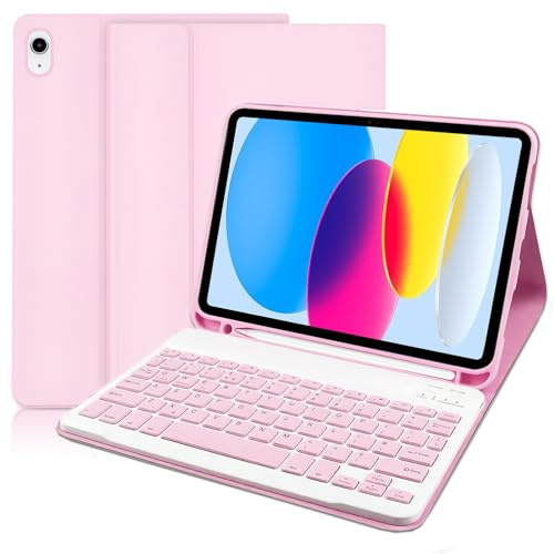 YUEJIDZ Tangentbordsfodral för iPad A16 11:e generationen 2025/10:e generationen 2022 (11/10,9 tum), läderfodral med avtagbart magnetiskt Bluetooth-tangentbord (brittisk layout, QWERTY) för iPad 10:e
