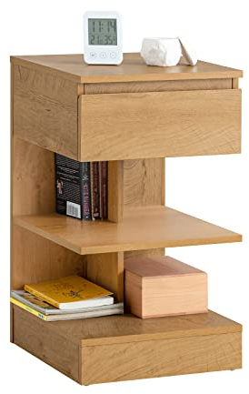 SoBuy Nachttisch schmal, Nachtschrank mit 1 Schublade und 2 Ablagen, Moderner Beistelltisch, Aufbewahrungsschrank für das Schlafzimmer, Bedside Table B39 x T39 x H65 cm Natur FBT49-N