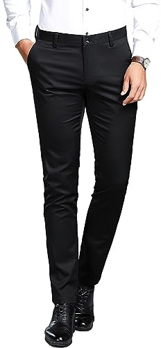 HOUXIANDOU 2023 Pantaloni Classici da Uomo Ad Alta Elasticità, Pantaloni da Uomo Senza Pieghe, Pantaloni Eleganti Elasticizzati Dritti Ad Asciugatura Rapida (L,Nero)