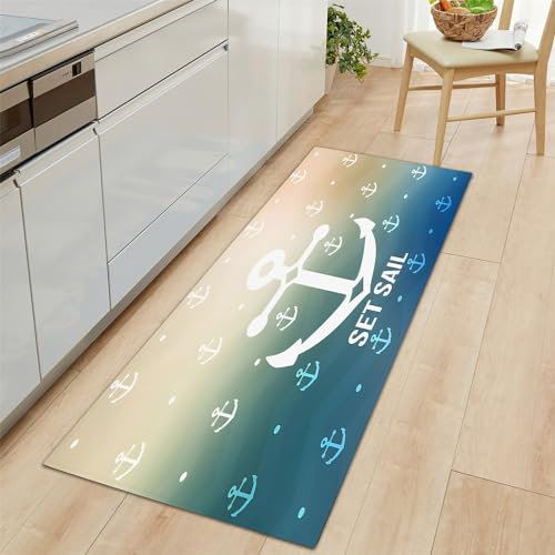 Teppich Läufer Flur rutschfest Teppich Läufer 60x180cm, Cartoon-Anker Teppich Waschbar Blau Teppichläufer Flur Läufer Teppich für Flur, Küche, Schlafzimmer