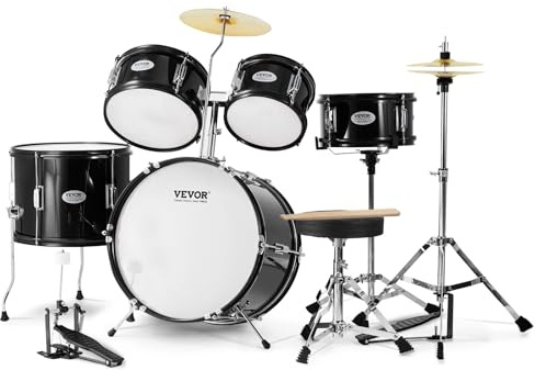 VEVOR Kit de Batterie pour Enfants, 406 mm, Batterie complète pour débutants, 5PCS, avec Toms Basses, Caisse Claire, siège, cymbales Charleston, 2 Paires de Baguettes, Instruments de Musique, Noir