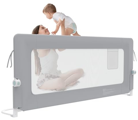 Froadp Protezione per Letto Anticaduta per Bambini, Griglia di Sicurezza per Letto Pieghevole per Bambini, Protezione Anticaduta per Letto per Bambini, Protezione per Letto per Bambini (Grigio Chiaro
