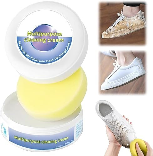 Weisse Schuhe Reinigungs Creme, White Shoe Cleaning Cream, Sneaker Reiniger Weiß, Multifunktionale Reinigungs und Fleckentfernungscreme für Sneaker Reiniger Weiß, Weiße Schuhe Reinigungscreme (260g)