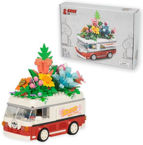 Game of Bricks 520 PCS Voiture/Camionnette avec Bouquet de Fleurs Blocs de Construction, Fleurs Artificielles et Set de Jardin pour Adultes et Enfants, Collection Botanique, pour Épouse ou Époux