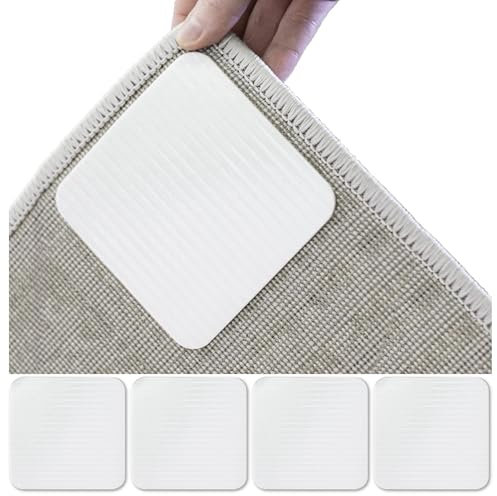 4 Pcs Rug Grippers for Laminate Floor, Carpet Stickers for Rugs, Rug Stickers for Wooden Floors, Non Slip Rug Underlay, Carpet Grippers Anti Slip Mat, Extra Strong Rug Gripper for Tile Wooden Flooring