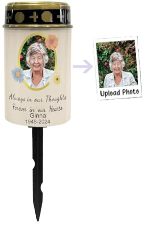 Uorisanigo Customizable Candle Solar Power Grave Lights Outdoor Personized Photo Cemetery Solar Lights for Grave Eternal Lights Gravesite Decorations