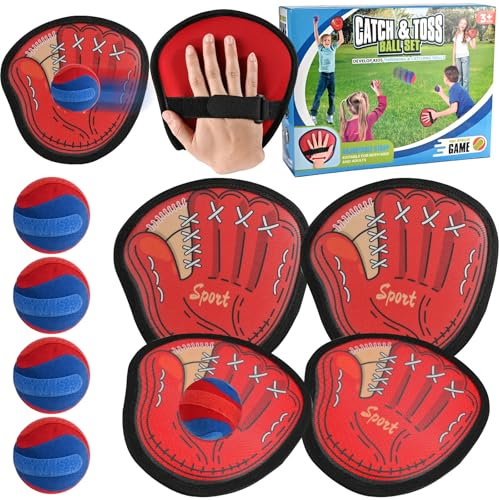 Tigvio Klettballspiel Outdoor Spiele für Kinder, Klettball Wurfspiel Kinder Sandspielzeug ab 3 4 5 6 7 Jahren mit 4 Fangscheiben + 4 Bällen für Kinderspiele Wurfspiel Garten Ballspiel