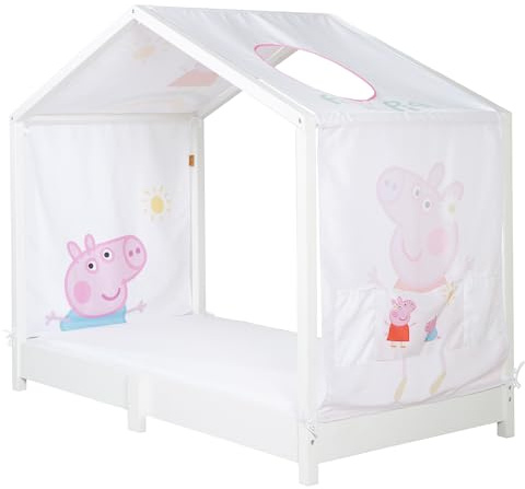 roba Bezug für Montessori Hausbetten 70 x 140 cm im Peppa Pig Design - Passendes Zubehör zum Umbau in Himmelbett - Inkl. 3 Aufbewahrungstaschen & Dachfenster