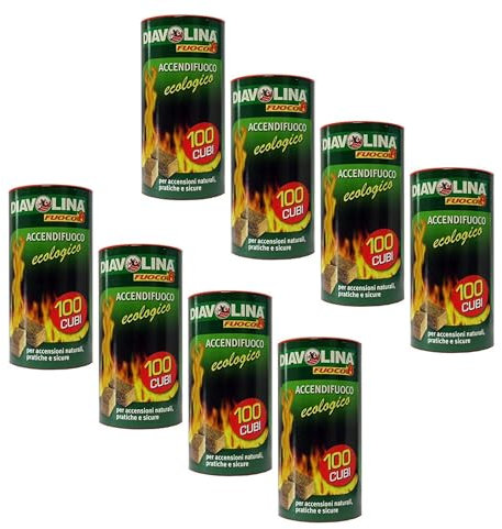 4 x Diavolina Accendifuoco Ecologico, 100 Cubetti per Barattolo, Legno Naturale e Paraffina, Inodore, Economico e Lunga Durata, Ideale per Stufe, Caminetti e Barbecue (4)