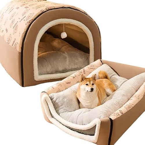 Large Dog Bed Pet Cave - 2 in 1 Dog House and Cat Igloo, Cozy Sleeping Bag with Detachable Cushion for Winter Comfort, Perfect Puppy Nest and Mat for Dogs