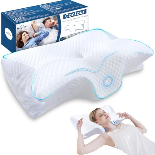 Teemour Nackenkissen Kopfkissen Memory Foam, Kopfkissen für Seitenschläfer, Rücken- & Bauchschläfer- Seitenschläferkissen Mit Nackenstütze, Atmungsaktiver und Abnehmbarer Bezug(Weiß)