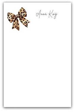 Precious Papers Personalized Leopard Print Bow Notepad, Custom Cheetah Print Bow Notepad With Name For Gift Ladies Women Teen
