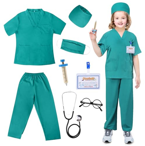 LEADSTAR Arztkoffer Kinder Kostüm,Verkleidungskiste mit Doktor Rollenspiel Spielzeug ab 3 Jahre,Fasching Halloween Geschenke für Kinder Jungen Mädchen 3 4 5 6 7 8 9 10 Jah