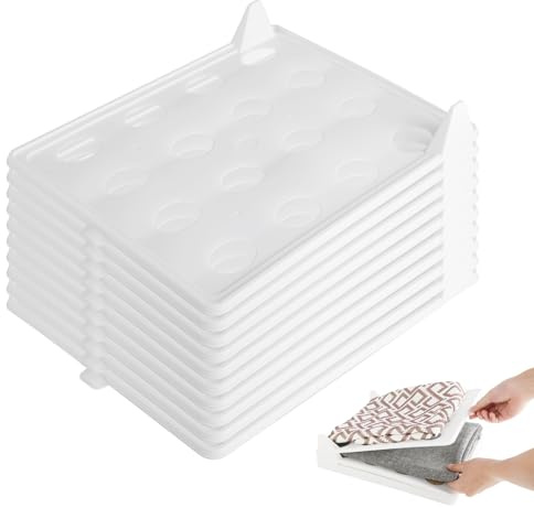 Kievano Organizador Camisetas Armario – Set de 10 Organizadores Apilables de Plástico Blanco (32×26×5cm) – Organizador de Cajones para Ropa, T-Shirts, Camisas, Pantalones, Suéteres y Toallas