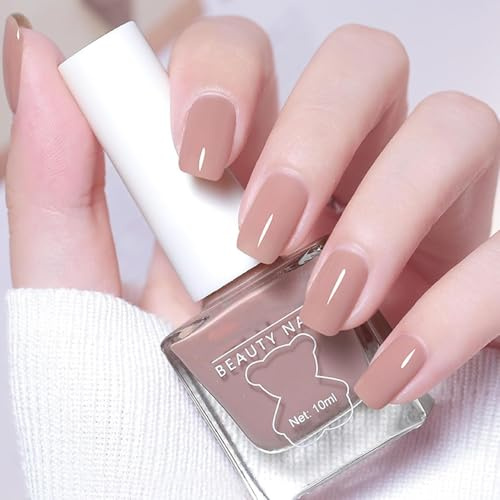 Nude Nail Polish - Warm Winter Color Nail Varnish - Quick Dry Jelly Brown Nail Polish - Long Lasting Vegan Nail Polishes No Odor Formula Nail Varnish - No Need Cured