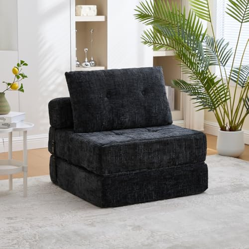 Sofá cama plegable, sofá cama con almohadas, colchón plegable con respaldo, sofá plegable portátil cómodo para salón y dormitorio (negro + oruga)