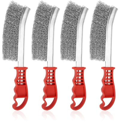 FUGLUS Cet ensemble de quatre brosses métalliques en acier inoxydable comprend une brosse métallique manuelle, métallique avec une poignée confortable, métalliques de 235 mm et en laiton