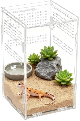 Tressify Acrylic Terrarium for Reptiles, 7.9 High, Transparent Vivarium, Front-Opening Door, 4.7 Inch
