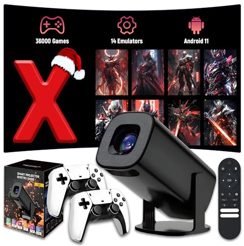 XIXIMENG U1 Mini Proyector Portátil,36000 Juegos Proyector Consola con Juegos y Mando/Mando a distancia Bluetooth,WiFi 6+Bluetooth,14 Emuladores,Android 11,Auto Keystone Proyectores Gaming,1280*720P