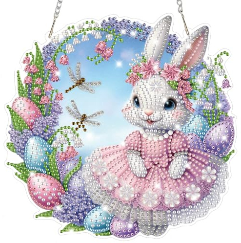 Lxmsja Ostern Ciondolo per diamond painting 5D, per adulti e bambini, set creativo, ornamento per porta, finestra, decorazione da parete JS111