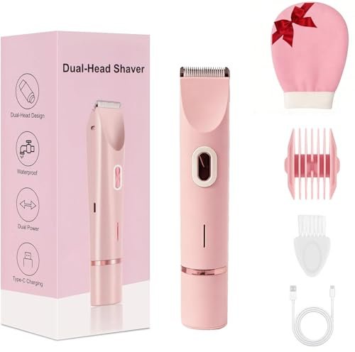 Ephra depiladora - Afeitadora eléctrica de doble cabezal 2 en 1, afeitadora en seco y húmedo, eliminación segura de vello corporal, facial, mentón, pubis, axilas y piernas. (Rosa)
