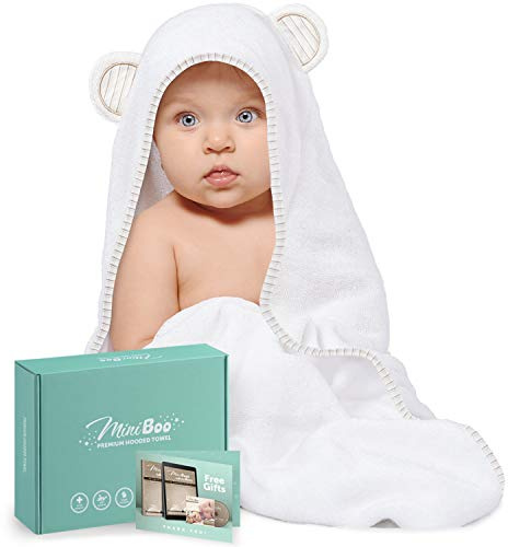 MINIBOO Ekologisk bambu babyhandduk med huva – ultramjuk och superabsorberande babyhanddukar för nyfödda, spädbarn och småbarn – lämplig som babygåvor
