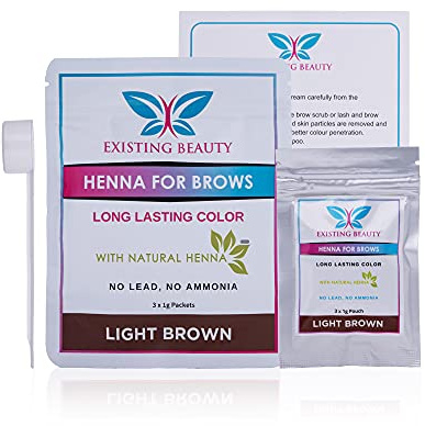 Light Brown Eyebrow Henna Tint for Eyebrow Color- Professional Henna Brow Kit Including Use Instructions and Mixing Bowl 3x 1g Packets Brow Dye by Existing Beauty