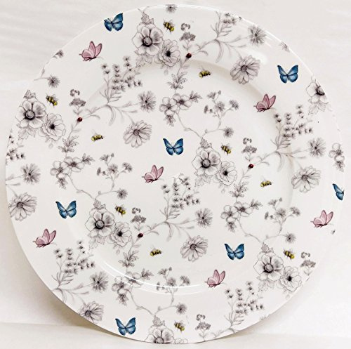 Secret Garden Plates 10.5 27 cm Set of 2 Fine Bone China Flowers Butterflies Bees Dinner Plates Hand Decorated in UK