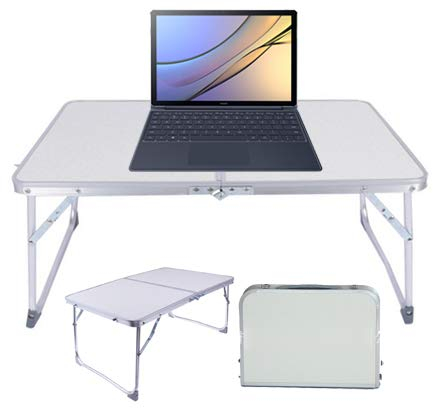 FuAuto Faltbarer Laptoptisch, Betttisch, Frühstücksservierbett-Tablett, tragbarer Mini-Picknicktisch & ultraleicht, zusammenklappbar in der Mitte mit innerem Stauraum (weiß)