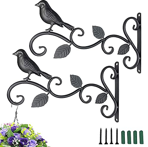 Lot de 2 crochets muraux noirs pour plantes, mangeoires, jardinières et lanternes