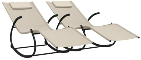 vidaXL 2X Schaukelliege Schaukelstuhl Sonnenliege Gartenliege Liegestuhl Relaxliege Swing Liege Camping Relaxstuhl Creme Stahl Textilene