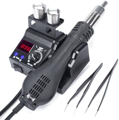 WEP 8858-V Hot Air Rework Station Kit with Compact Size, Integrated Nozzle Holder, 3 Nozzles, 2 Tweezers, Adjustable Temperature& Air Volume, PID Program, °C/°F Conversion and More