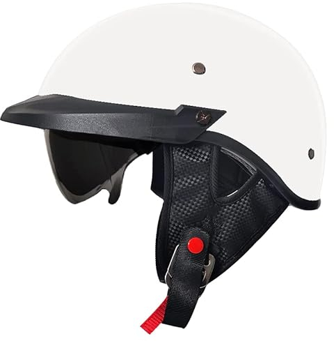 Retro Helm Moped Halbschalenhelm mit ECE-Zertifizierung Rollerhelm Cruiser Chopper Skateboardhelm Antikollisionshelm Motorradhalbhelm mit Visier für Damen und Herren Erwachsene (Weiß,S)