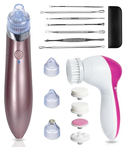 Aspiratore per punti neri microdermoabrasione facciale 4 testine - Spazzola elettrica detergente per pori acne viso 5 spazzole - strumenti rimuove brufoli e punti neri (oro rosa)